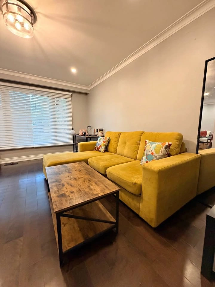 Modern Yellow Sectional Sofa + Rustic Coffee Table