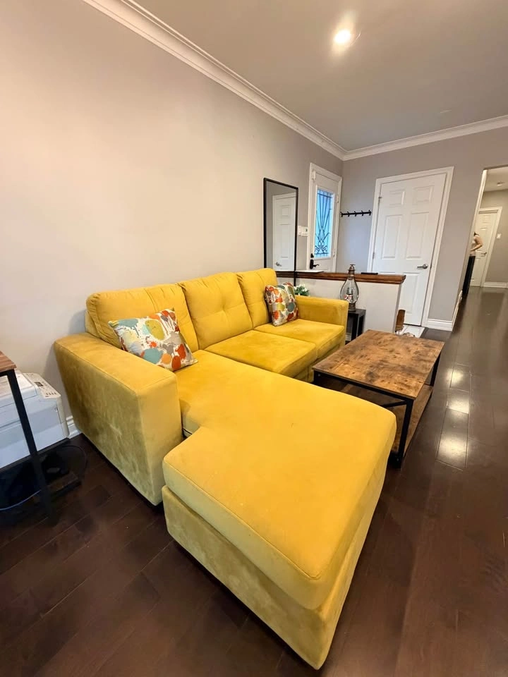 Modern Yellow Sectional Sofa + Rustic Coffee Table - photo 2