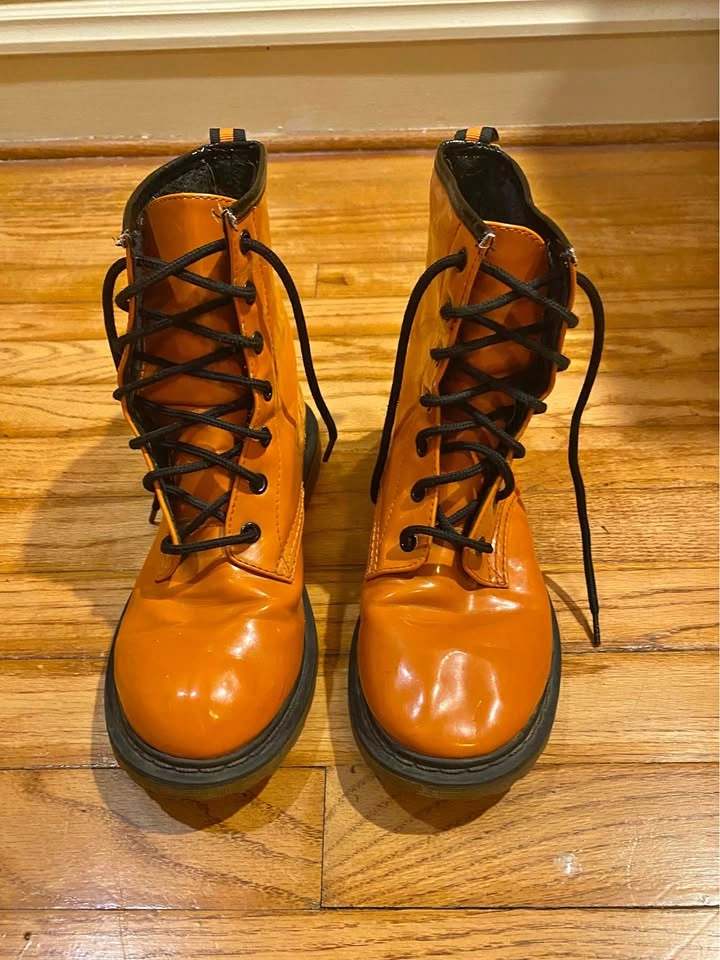 No Boundaries Shiny Orange Combat Boots "Natasha" Size 7