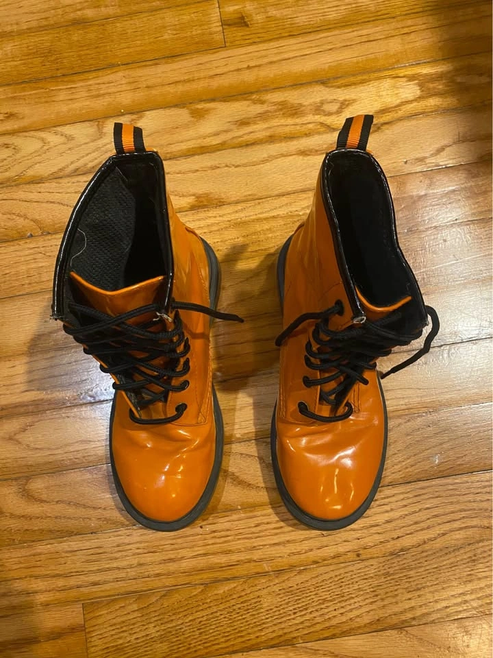 No Boundaries Shiny Orange Combat Boots "Natasha" Size 7 - photo 5