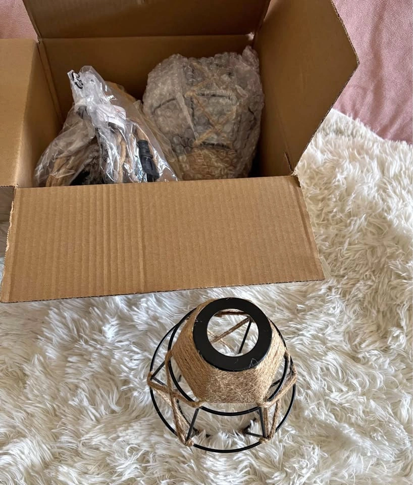 Black Iron and Jute Rope Pendant Light Shades (2 Boxes)