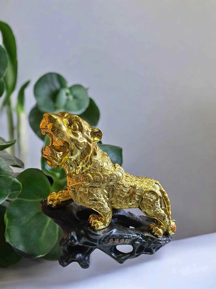 Golden Roaring Tiger Figurine Feng Shui Decor