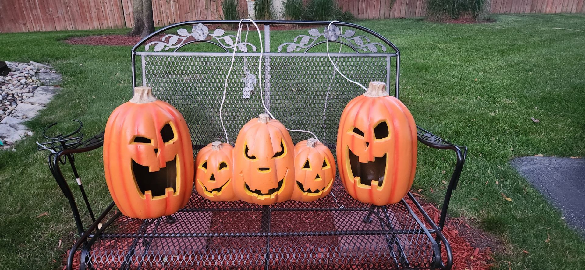 3 light up plastic blow mold pumpkins HALLOWEEN
