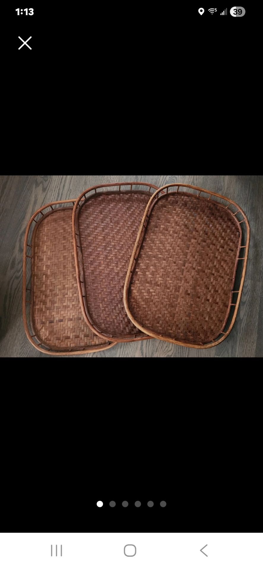 Set of 3 bamboo wicker wood trays