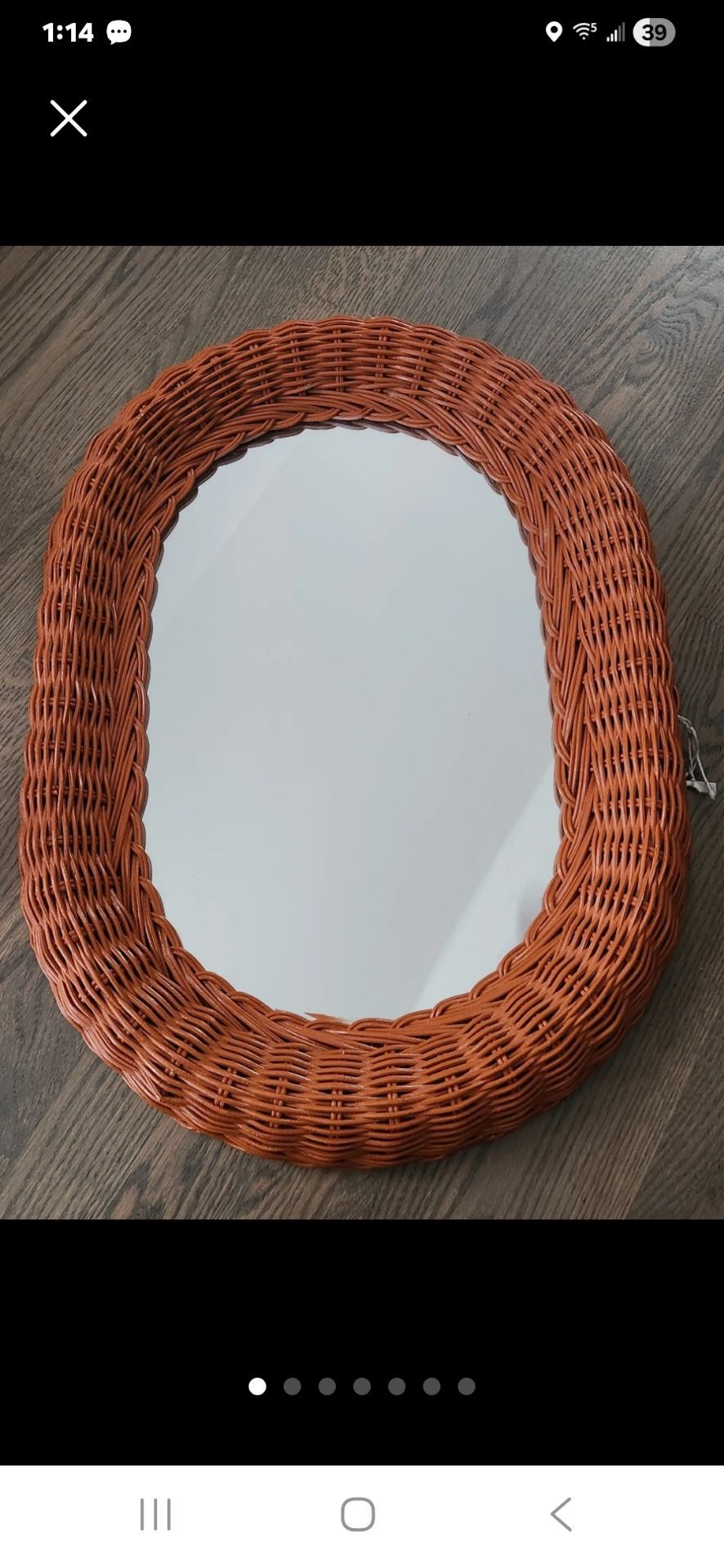 Vtg woven Wicker Oval Mirror
