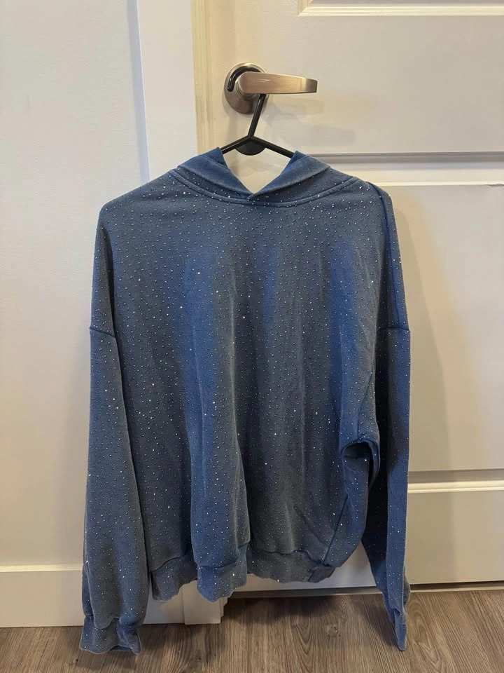 romwe Blue Rhinestone Hoodie - photo 2