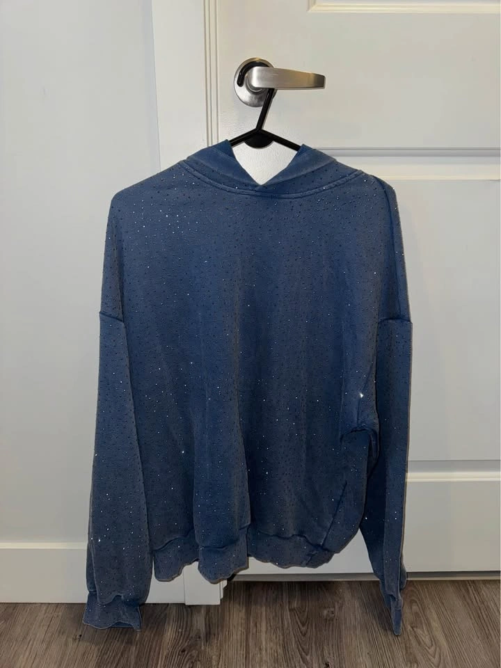 romwe Blue Rhinestone Hoodie - photo 3