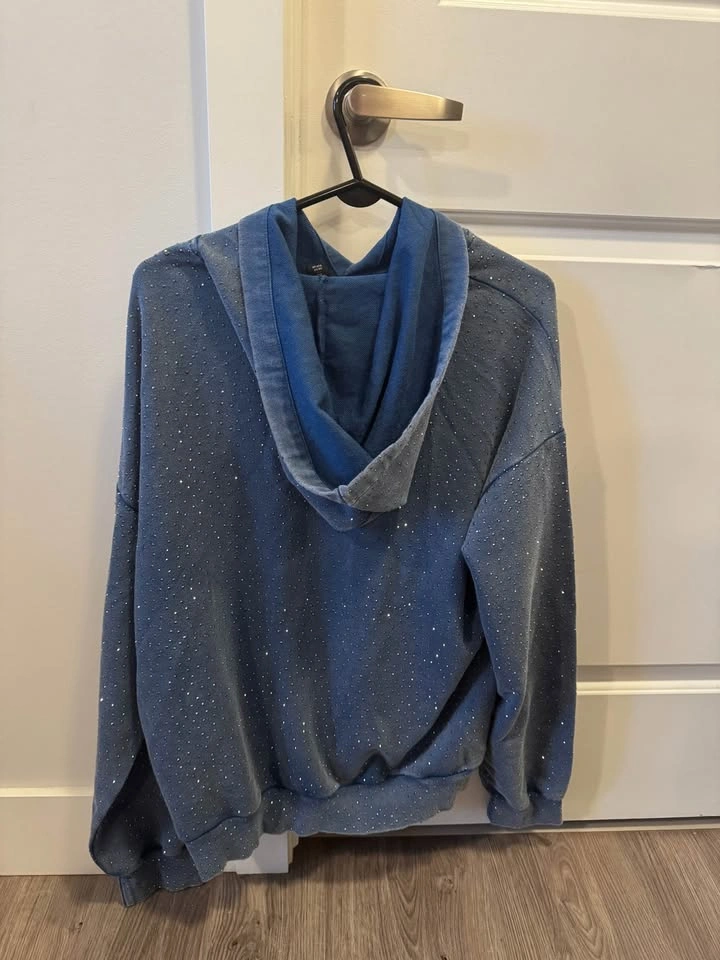 romwe Blue Rhinestone Hoodie - photo 4