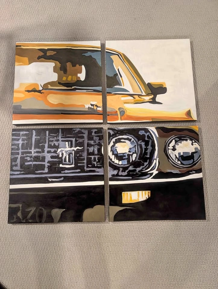 Abstract Mustang car painting set 4 panels