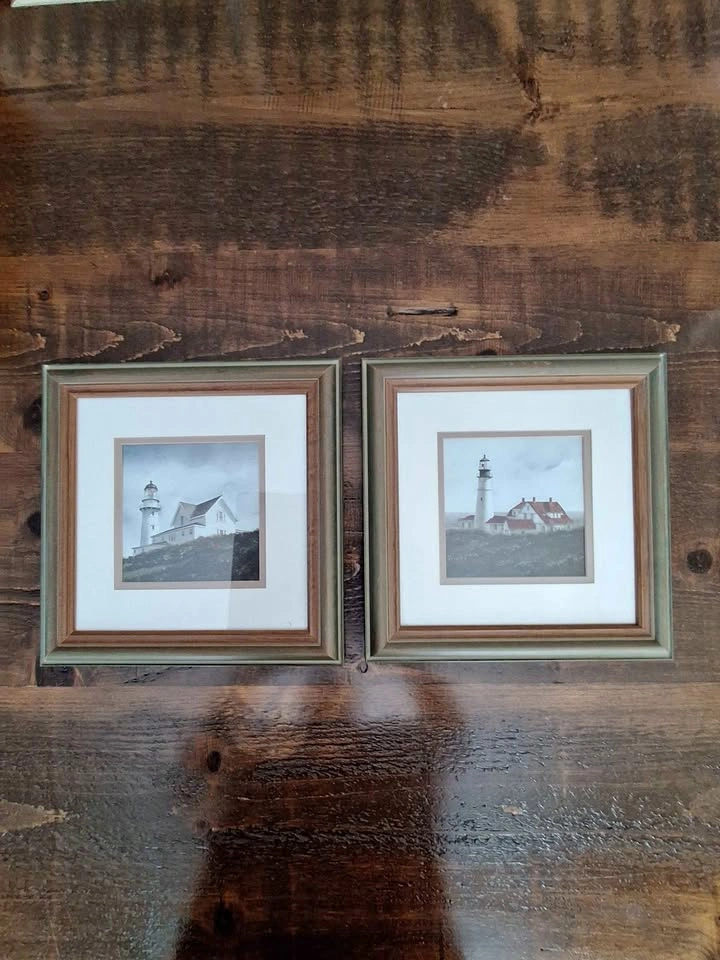 Set of 2 Framed Lighthouse Art Prints – Coastal / Nautical Decor