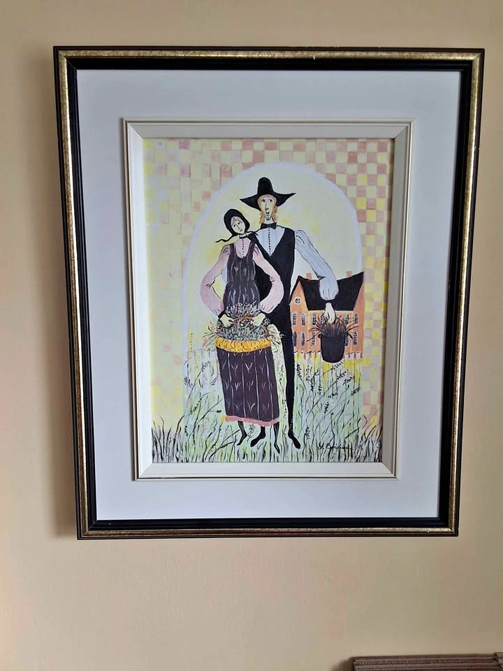 Folk Art Framed Painting – Signed "G. Blondeau '96"