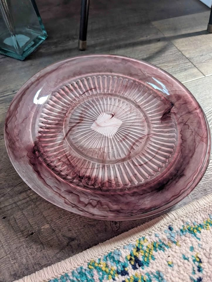 Vintage Purple Slag Glass Sunburst Plate x3