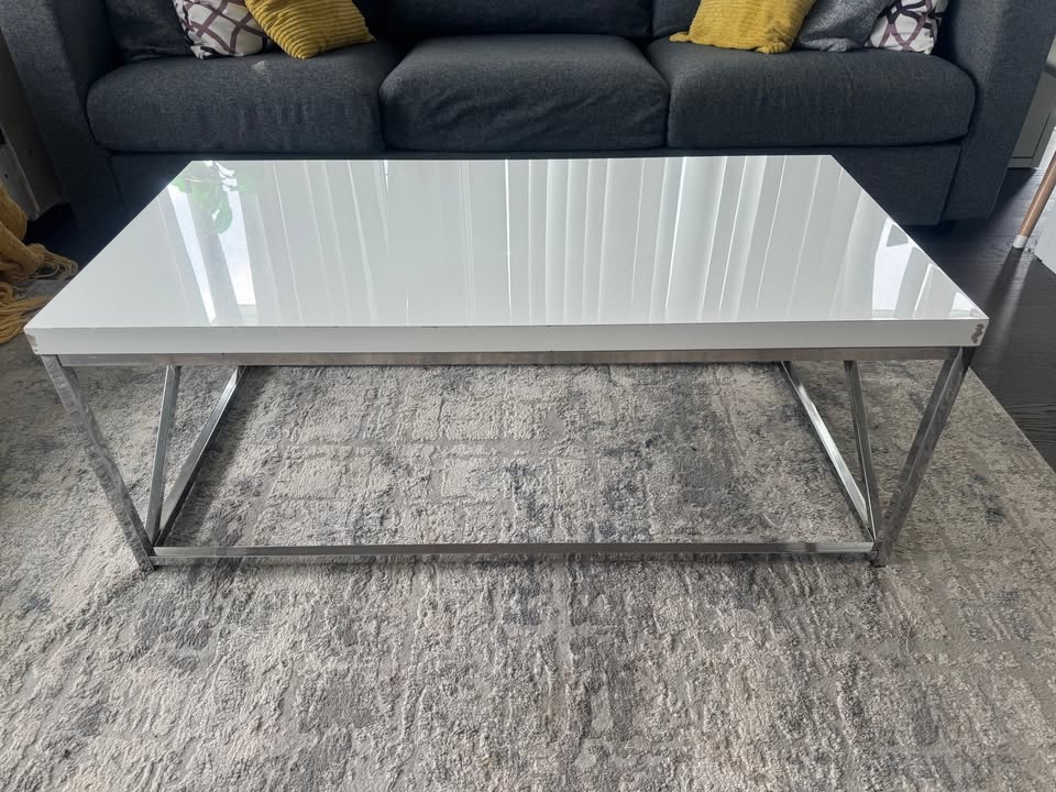 Harper 44" Modern Coffee Table – White/Chrome - photo 2