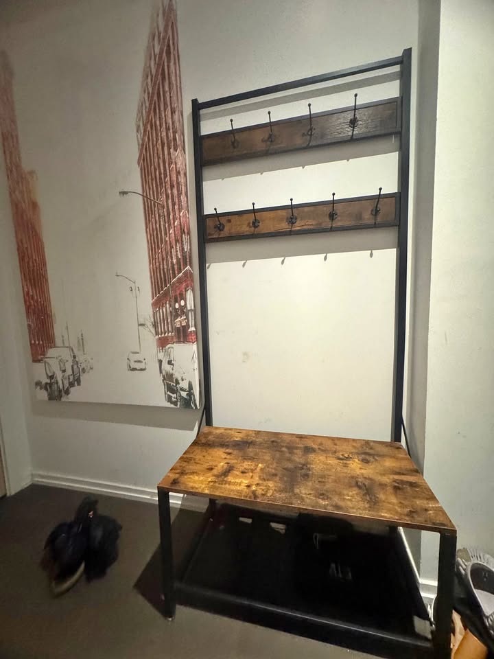Rustic Hall Tree with Bench and Hooks – $75 (Excellent)