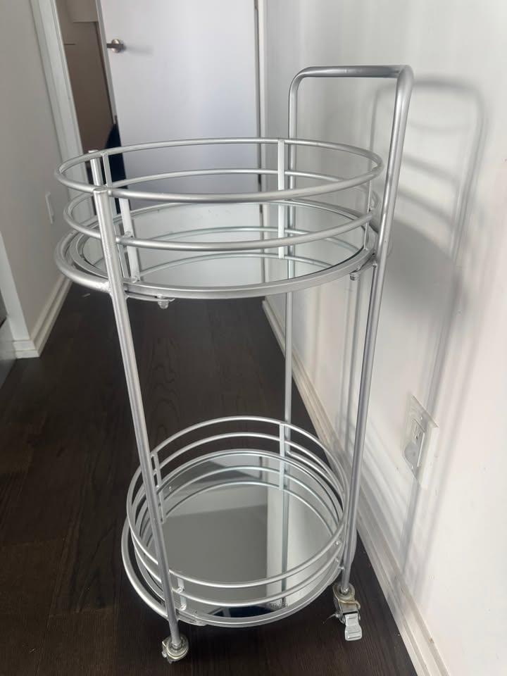 Round Bar Cart – Silver with Glass Shelves (Excellent Condition) - photo 3