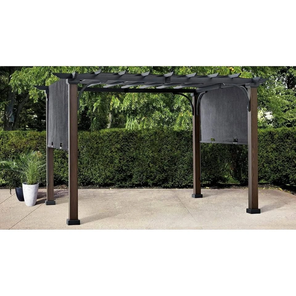 HOMETRENDS 8 ft. x 10 ft. Steel Sling Top Pergola, Dark Grey