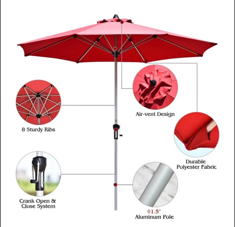 Costway Burgundy 9-ft Market Patio Umbrella With Crank