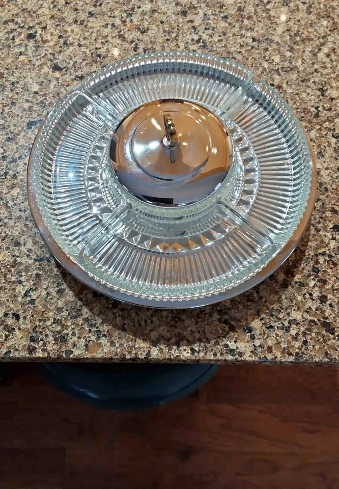 Vintage MCM Kromex Chrome Lazy Susan Serving Set w/ Original Box