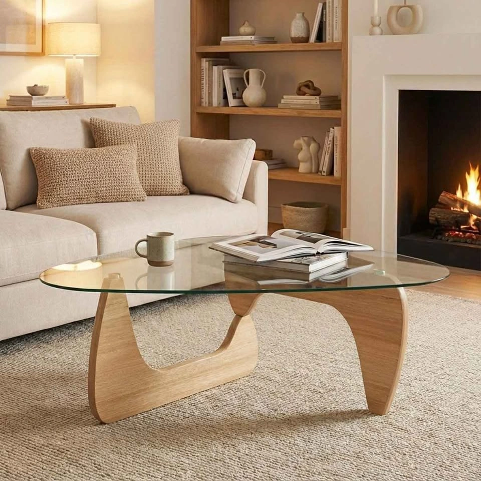 Noguchi Style Triangular Designer Glass Coffee Table - photo 3