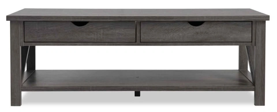 Rustic Gray Oak Coffee Table with 2 Drawers & Open Shelf - photo 2