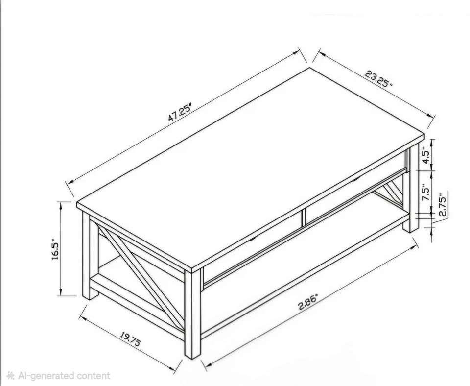 Rustic Gray Oak Coffee Table with 2 Drawers & Open Shelf - photo 3