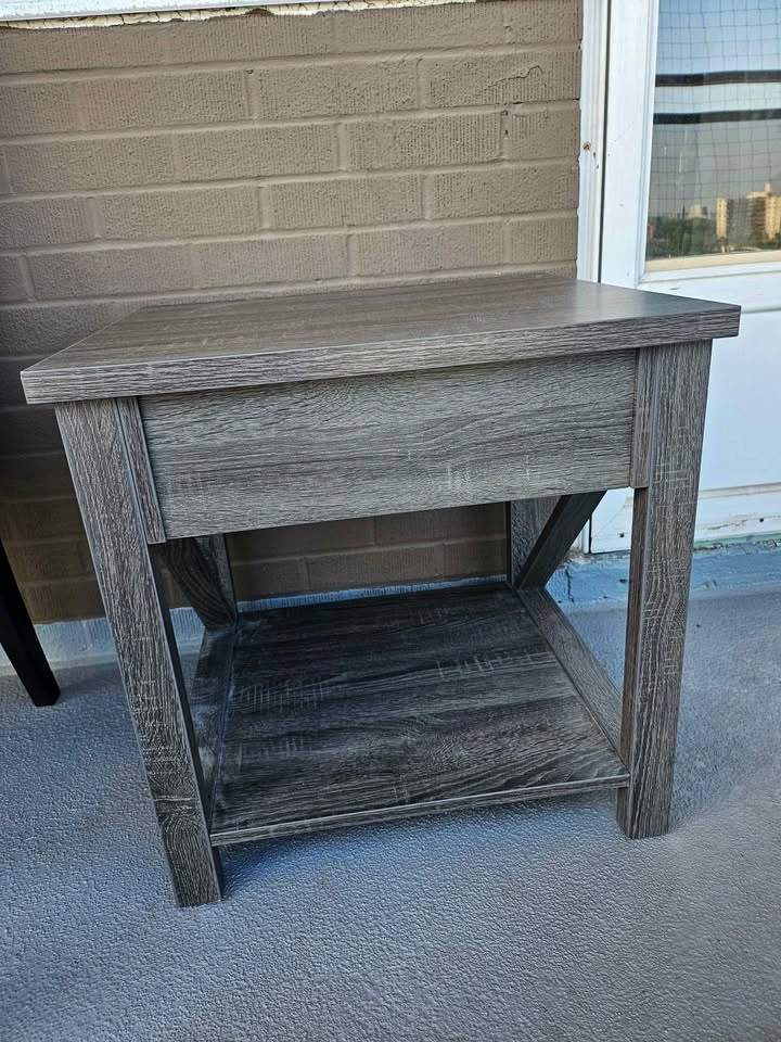 Rustic Gray Oak End Table / Nightstand with Drawer & Shelf - photo 5