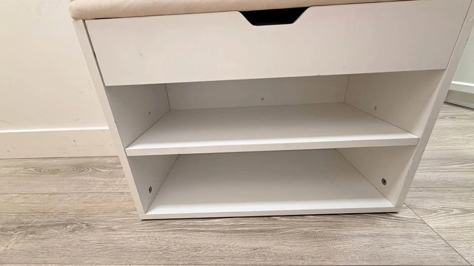 White Storage Bench with Cushioned Seat