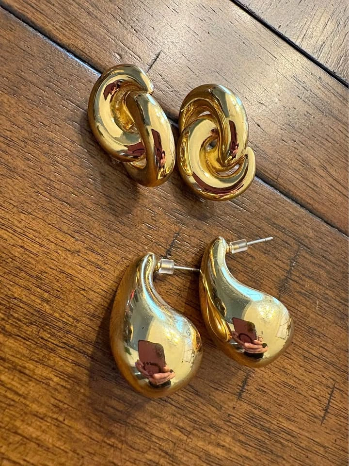 Gold Tone Earrings - Two Pairs