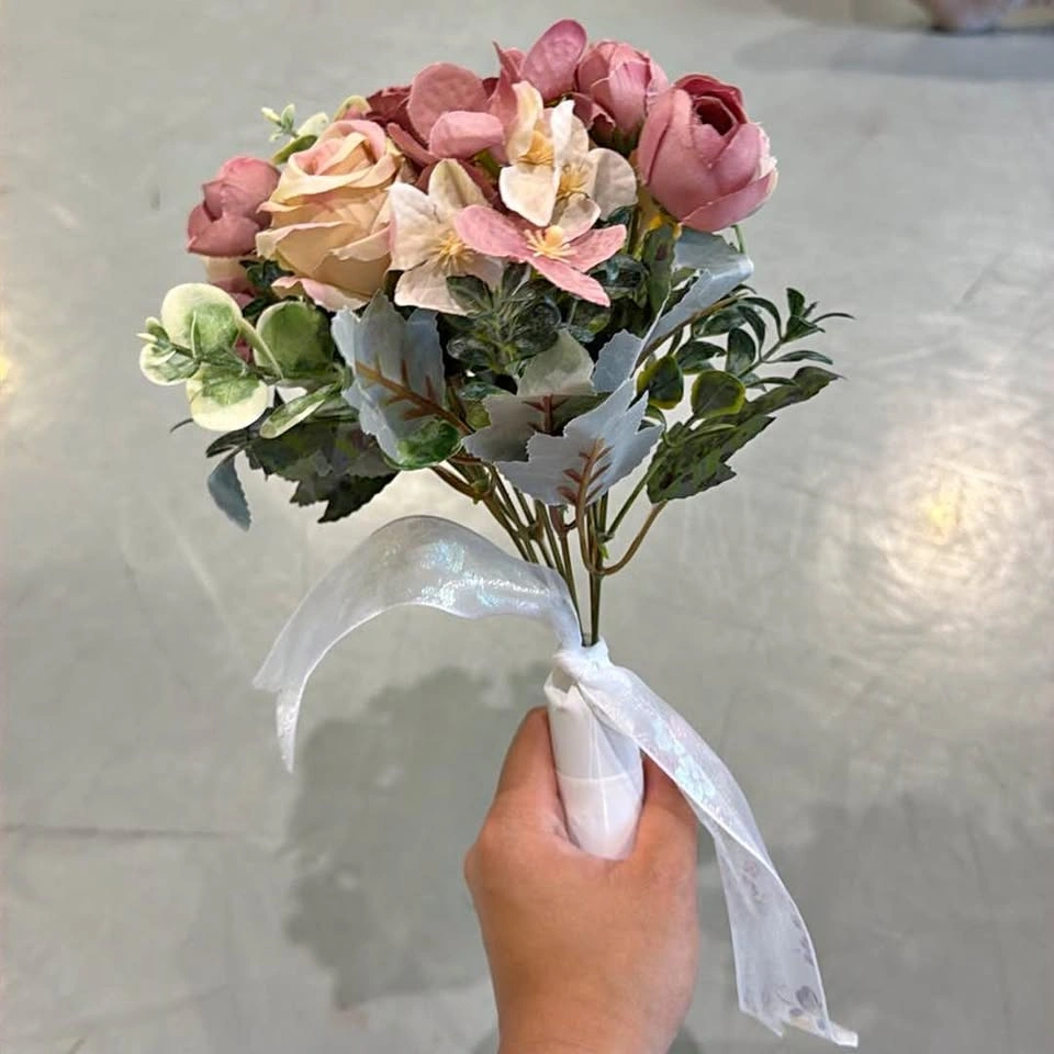 Artificial Pink and Cream Rose Wedding Bouquet