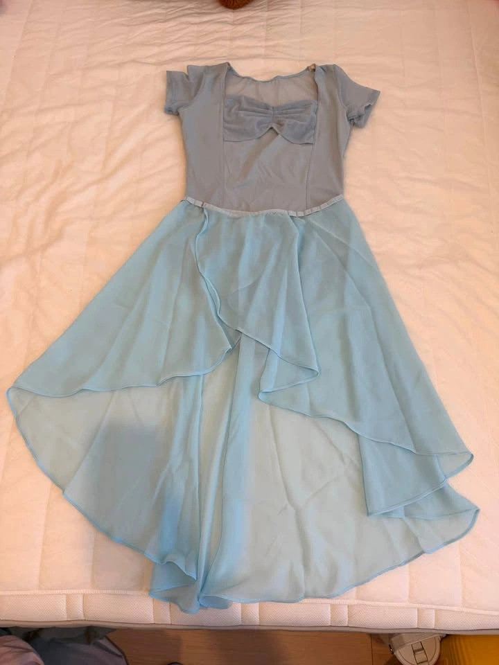 Light Blue Ballet Leotard and High-Low Wrap Skirt Set