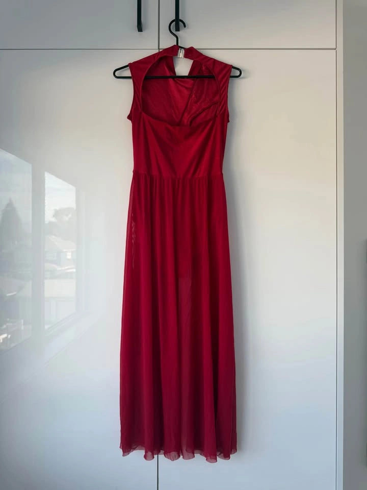 Red/burgundy Lyrical Dance Costume Leotard with Mesh Skirt - photo 3