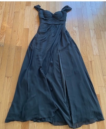 Azazie Millie Pewter Gray Off-The-Shoulder Dress