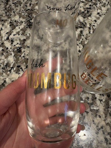 Set of 4 Stemless Champagne Flutes Different Holiday Sayings - photo 2