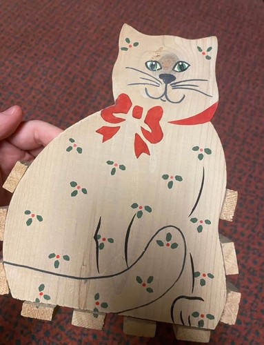Sawmill Critter Cat Basket Wood Vintage