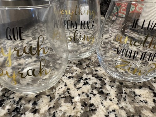 Stemless Wine Glasses Set Of Three With Wine Quotes