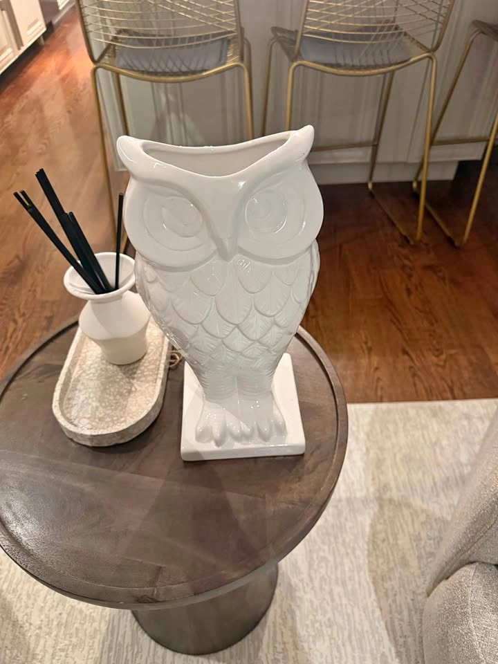 White Ceramic Owl Vase