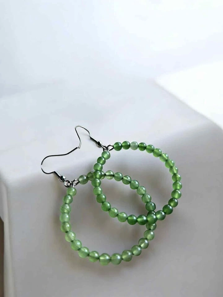 Aventurine Crystal Hoop Earrings – Beaded Green Gemstone Jewelry