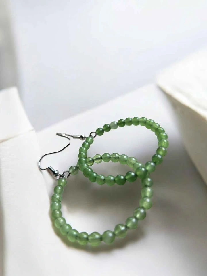Aventurine Crystal Hoop Earrings – Beaded Green Gemstone Jewelry - photo 2