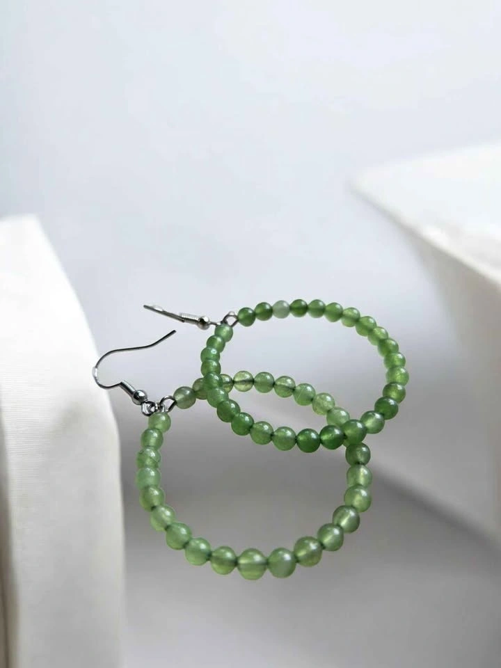 Aventurine Crystal Hoop Earrings – Beaded Green Gemstone Jewelry - photo 3