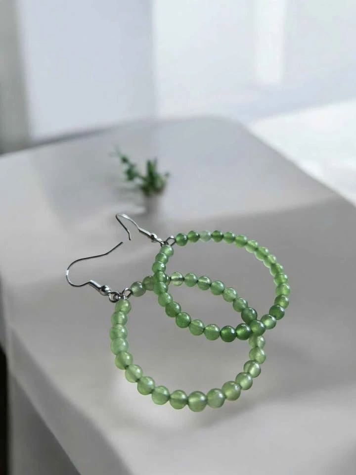 Aventurine Crystal Hoop Earrings – Beaded Green Gemstone Jewelry - photo 4