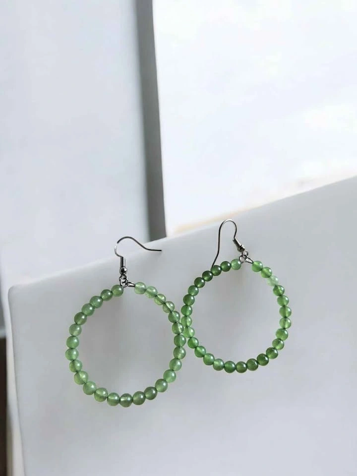 Aventurine Crystal Hoop Earrings – Beaded Green Gemstone Jewelry - photo 5