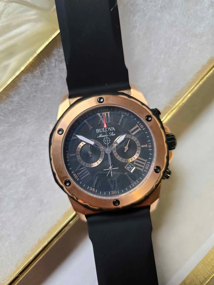 Bulova Men's Chronograph Watch – Black Dial, Rose Gold Bezel - photo 2