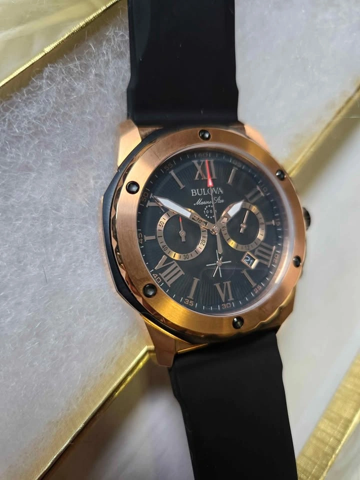 Bulova Men's Chronograph Watch – Black Dial, Rose Gold Bezel - photo 4