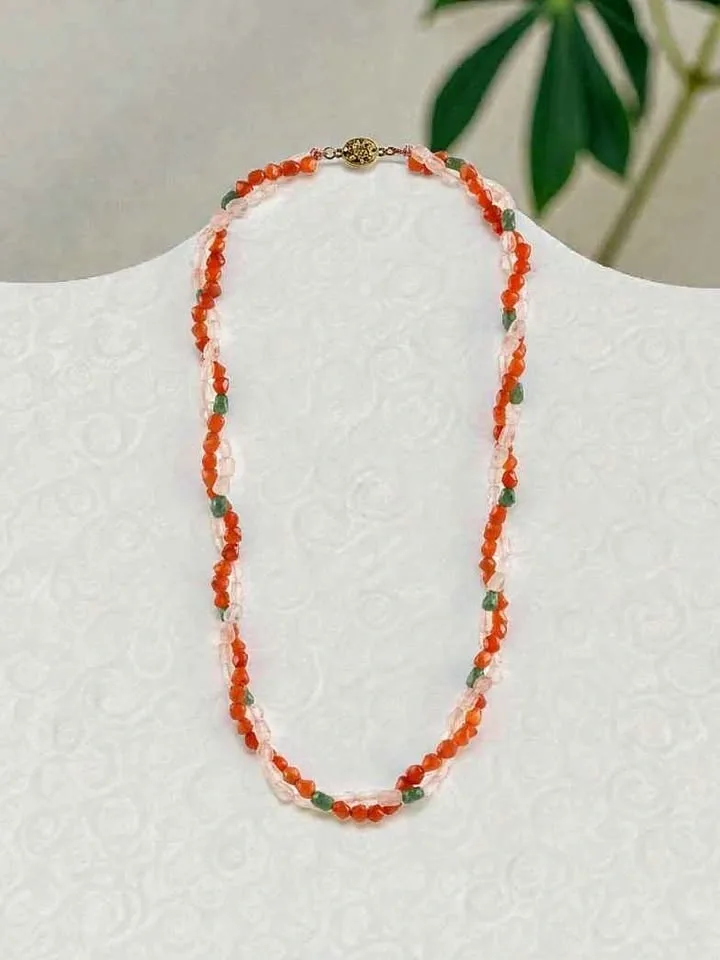 Carnelian, Rose Quartz & Aventurine Beaded Necklace