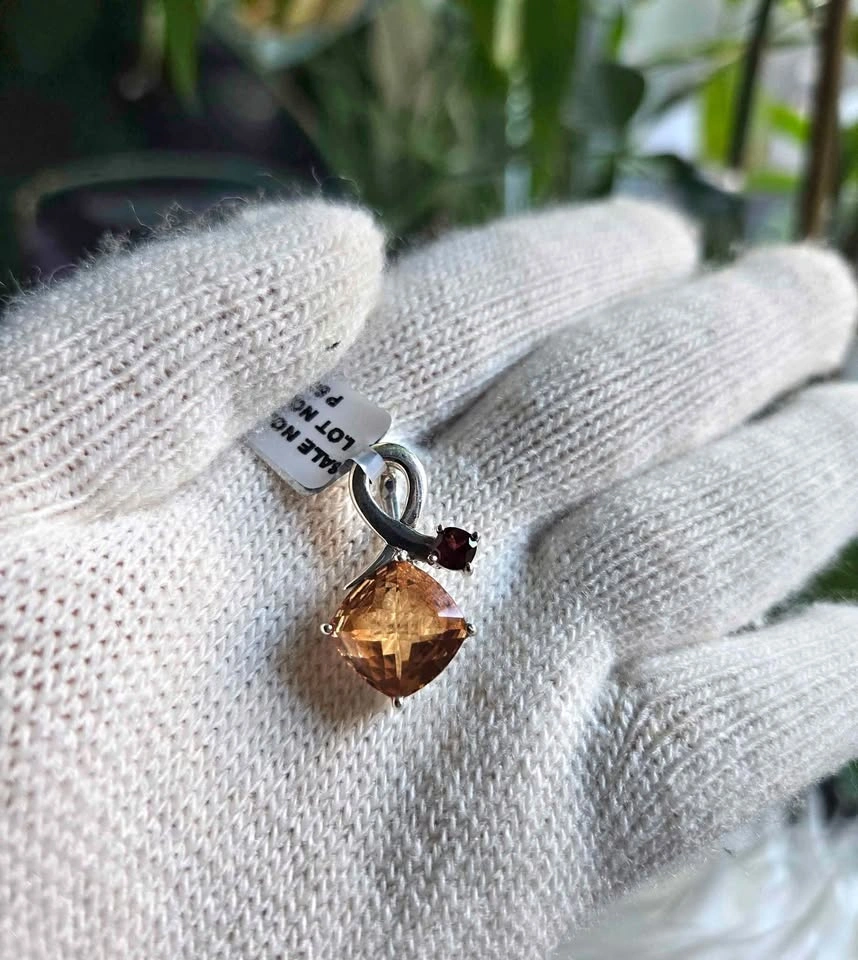 Citrine & Garnet Pendant in Sterling Silver
