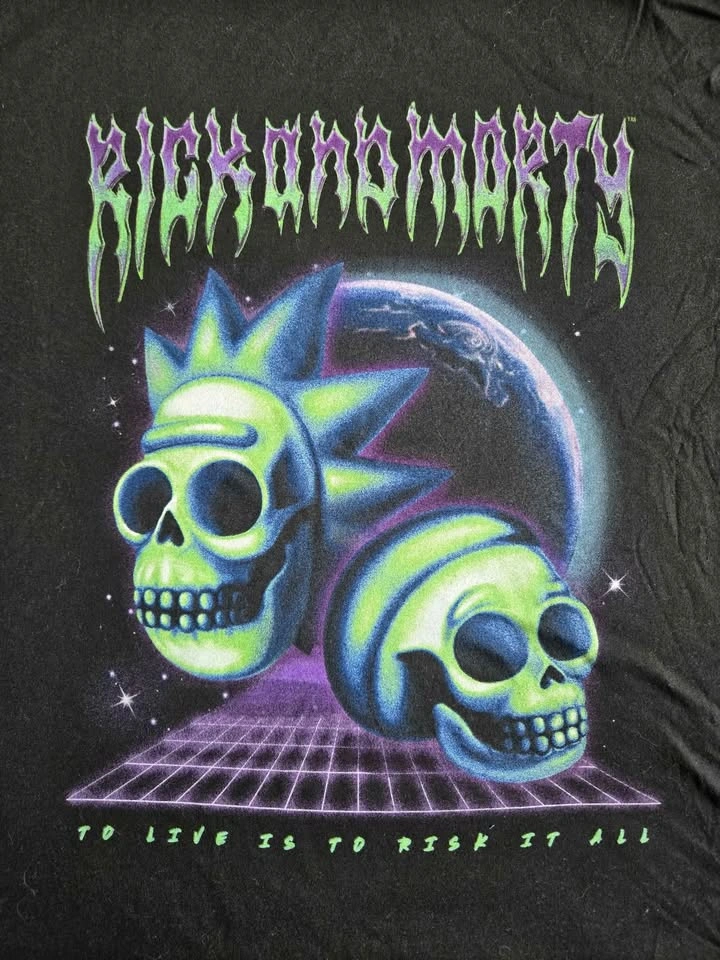 Rick and Morty “To Risk It All” Graphic Tee – Neon Green Skull - photo 2