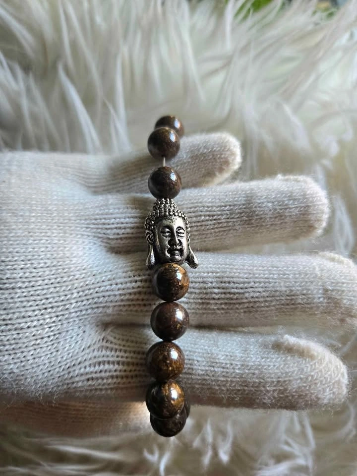 Bronzite Stone Beaded Bracelet – Handmade Buddha Charm - photo 4