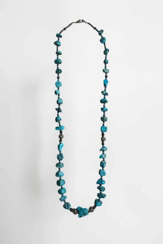 Natural Blue Turquoise Necklace – No Pendant – Simple Beaded Des - photo 2