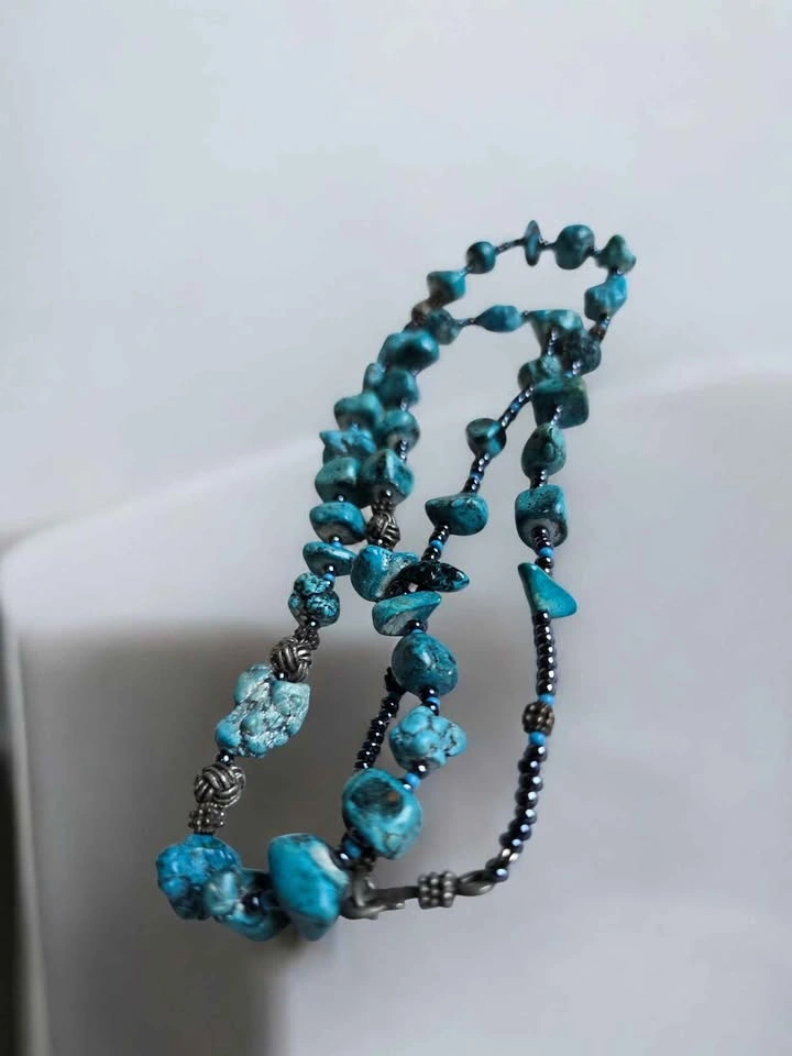 Natural Blue Turquoise Necklace – No Pendant – Simple Beaded Des - photo 3