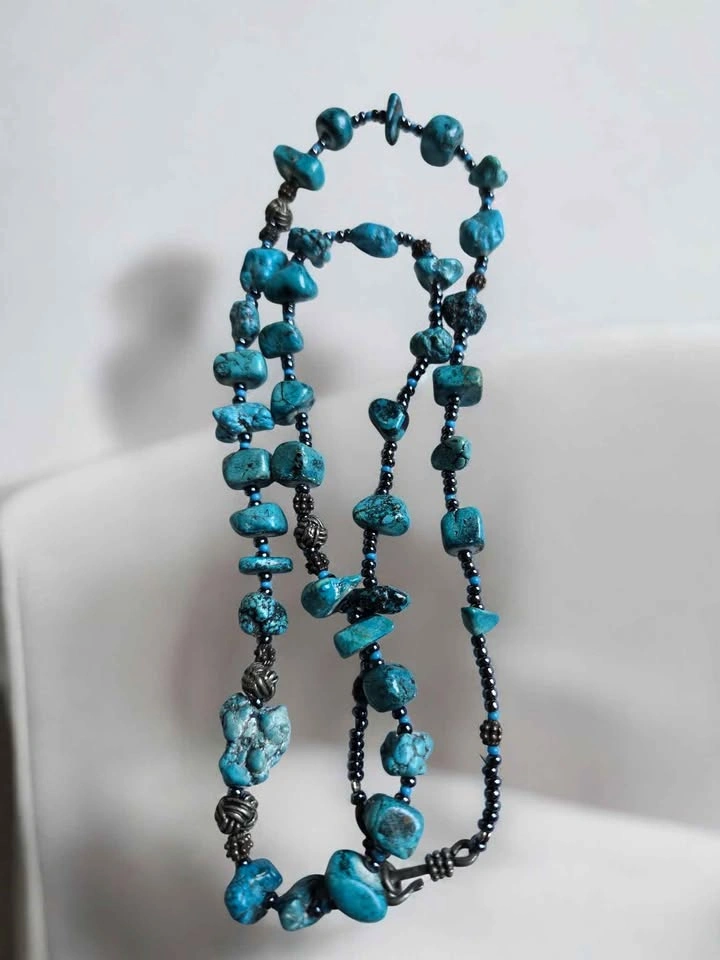 Natural Blue Turquoise Necklace – No Pendant – Simple Beaded Des - photo 4